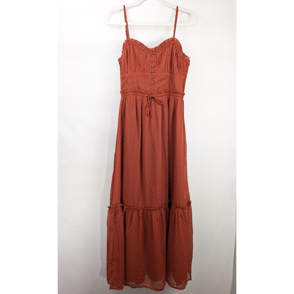 Tiered Sweetheart Babydoll Peasant Dress Size M Orange Romantic Cottagecore - Picture 2 of 9